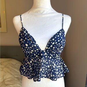 Morgan Lane Coco Top Navy Polka Dot Size M